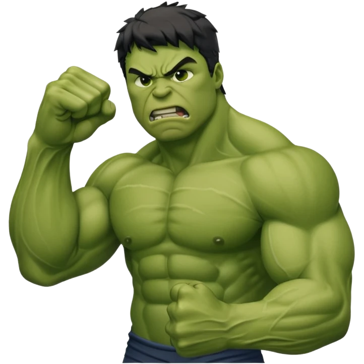 Create the Hulk punching his right fist into his left hand in anger. Hulk Smash emoji