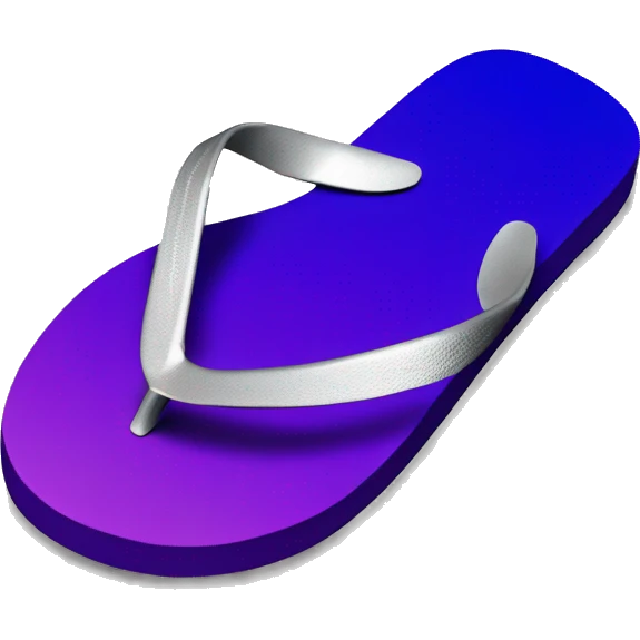 Realistic dark purple to blue ombre flip flops with metallic silver accents. emoji