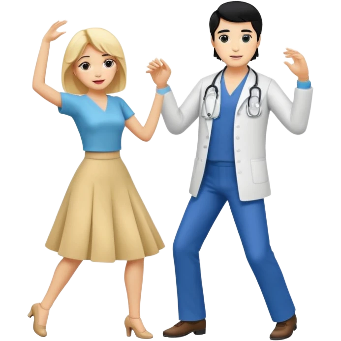 couple dancing full body a doctor black hair  woman blonde emoji
