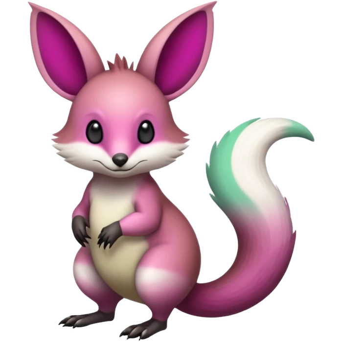 Green-Magenta-gradients Minccino-Emolga-Numbat-Sergal-fusion-hybrid-animal-creature, full body emoji