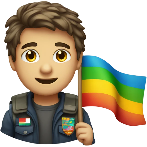 Un ragazzo alto e biondo con una bandiera arcobaleno emoji
