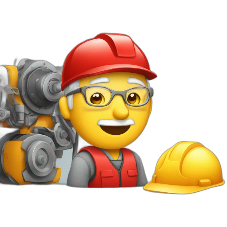 Industrial professional senior mechanical assembler working on the assembly of heavy machinery with a red outfit emoji