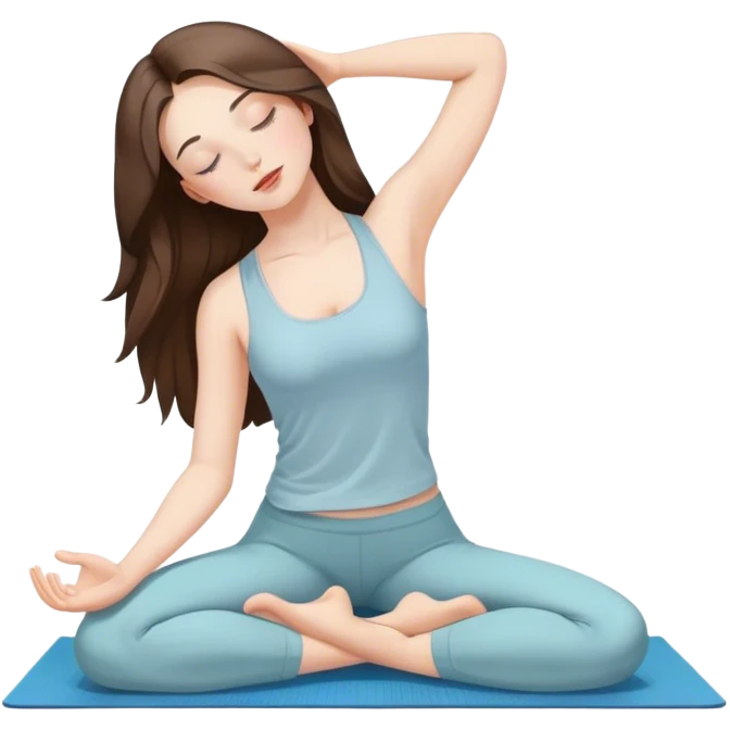 beautiful pale brunette girl with long hair doing yoga with eyes closed emoji