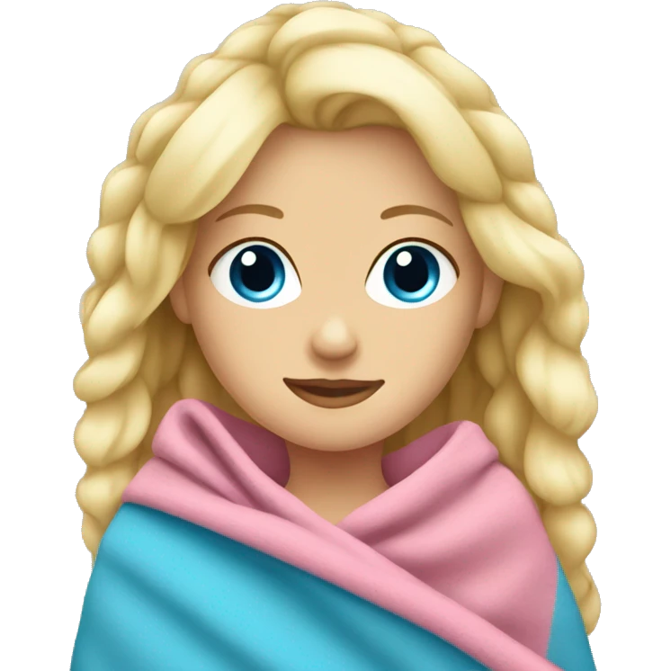 blonde girl blue eyes in pink blanket emoji