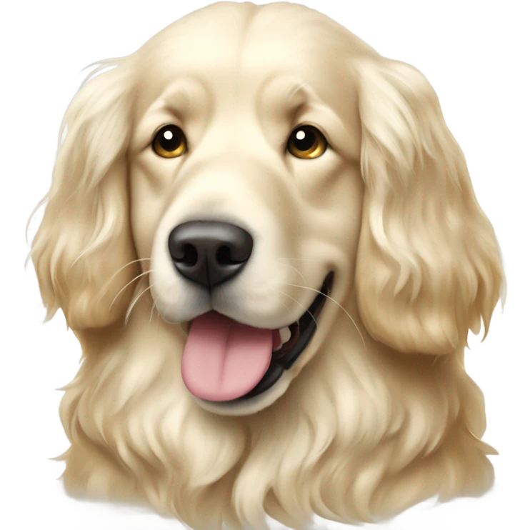 White English cream long haired curly golden retriever with honey pot emoji