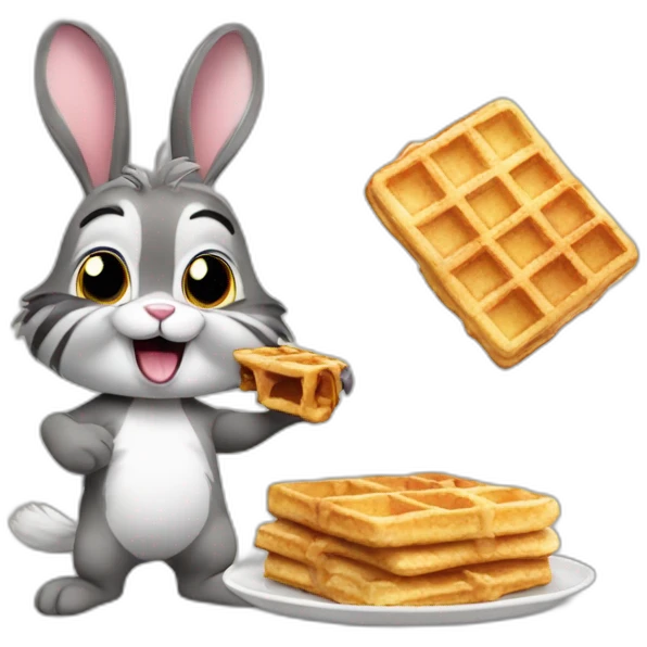 rabbit with racoon eating waffles emoji