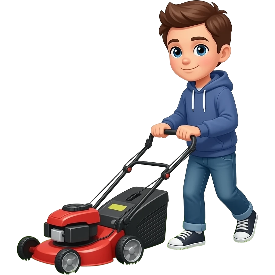 skate boy mowing the lawn with a lawn mower emoji