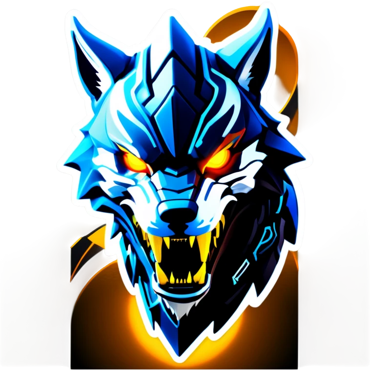 Warframe-inspired wolf Warframe with sleek biomechanical armor, a snarling wolf-like helmet, glowing eyes, and clawed gauntlets. Dark metallic colors with glowing energy lines, blending feral agility and deadly stealth.

 emoji