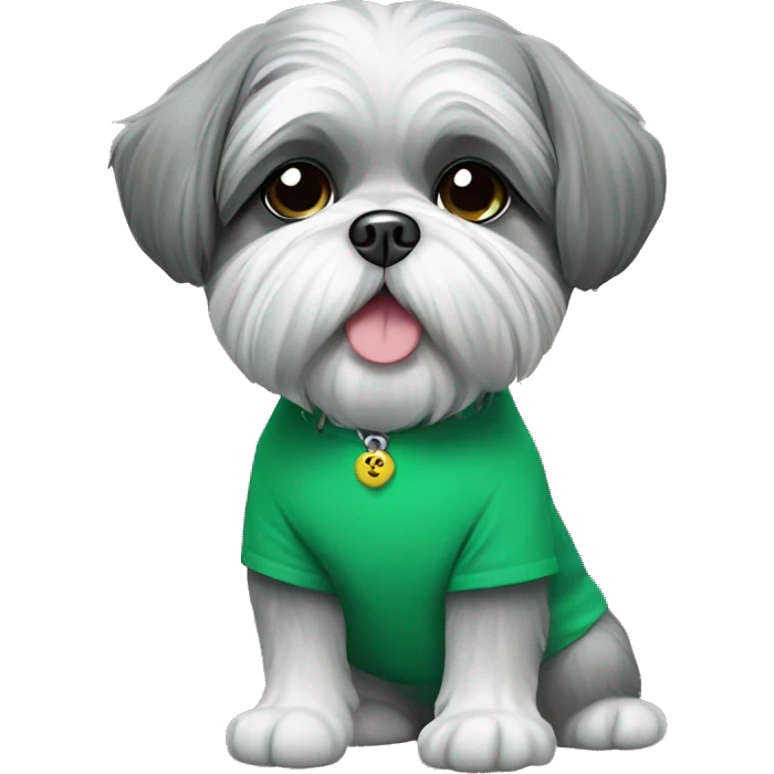 Grey Shih Tzu wearing green shirt  emoji