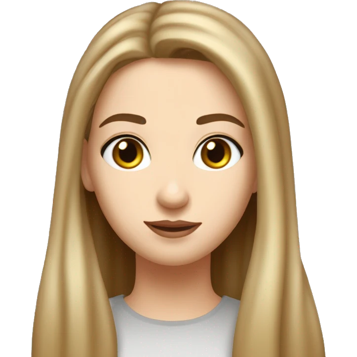 White girl slim long face dark brown hainr hazel eyes long chin hair on the forehead and pony tail wide eyes  emoji