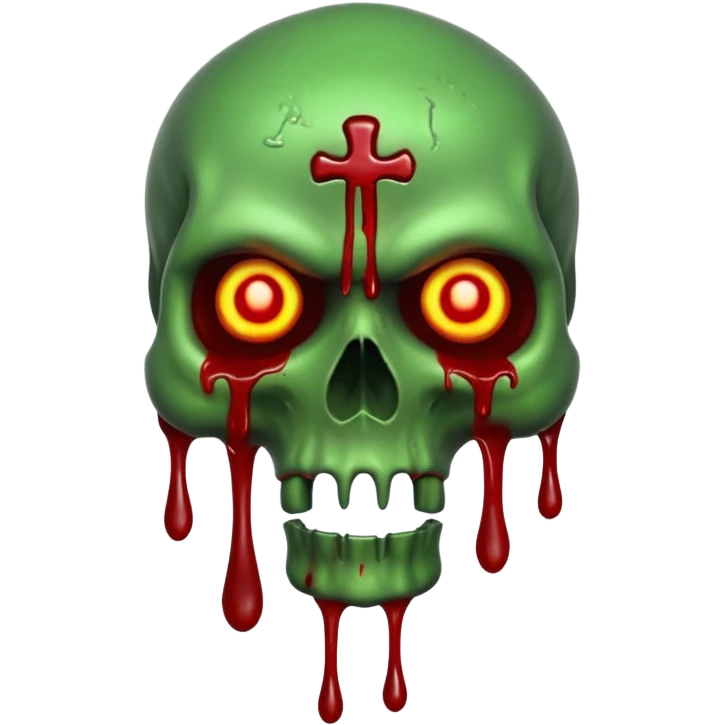 Green skull with blood and glowing eyes in the style of your bleeding skull art emoji