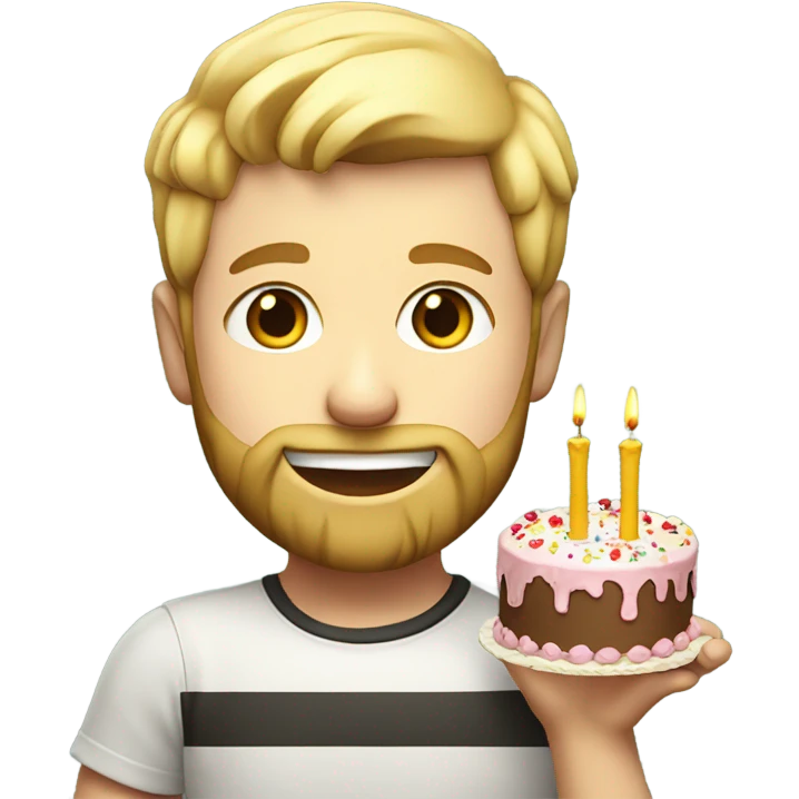 Blond Boy with beard with a cake Birthday  emoji