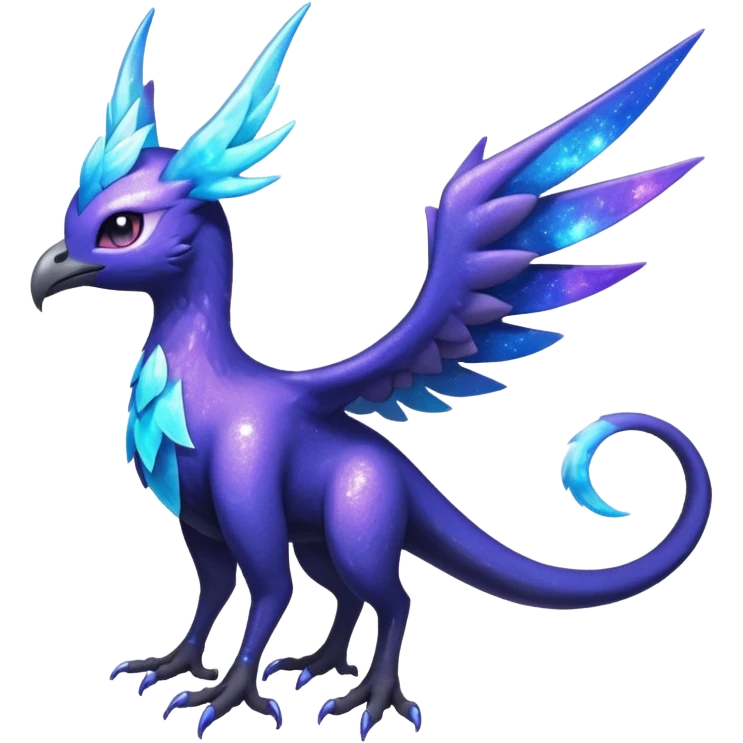 Starlit Glimmer-Blue Galaxy-Haloed Luminous Astral Feathered Noivern-Lunala-hybrid-creature (full body) emoji