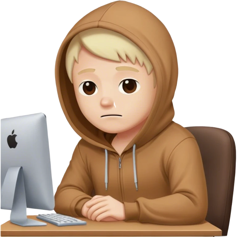 Wojak wearing a brown hoodie sitting on his office day trading emoji