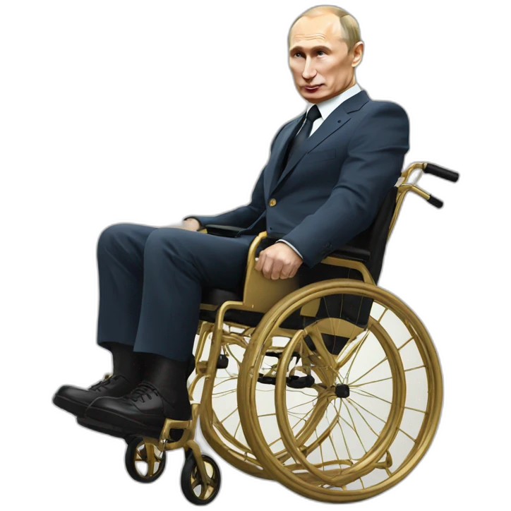 grumpy vladimir putin in gold wheelchair jumping high emoji