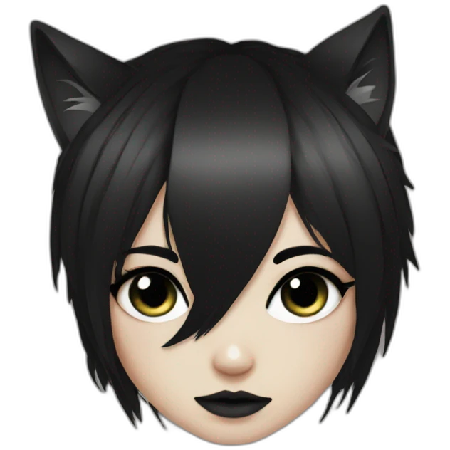 emo cat girl black eyes black hair emoji