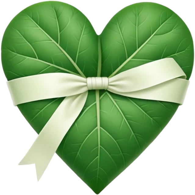  "A minimalist, stylized heart-shaped green leaf with a gentle, curved white bandage or ribbon wrapped around the center. The design should look warm and nurturing. Flat, clean emoji style for natural healing. Transparent background." emoji