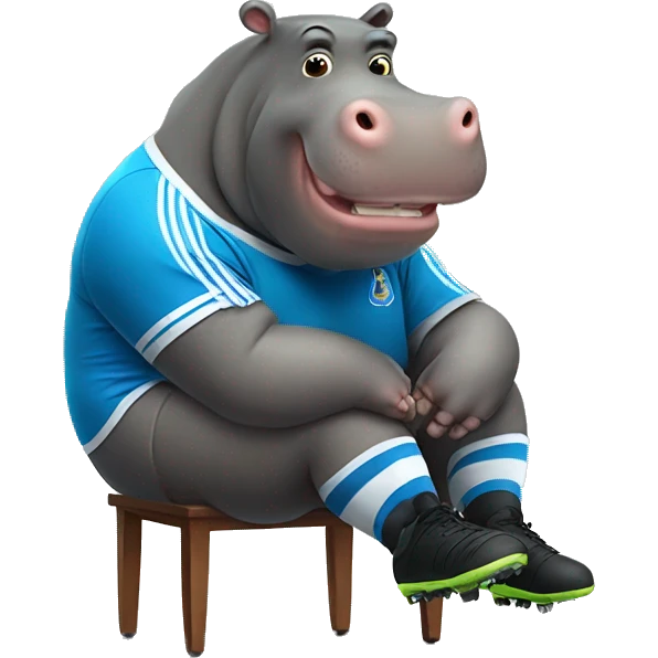 fat hippo as soccer player sit on chair emoji