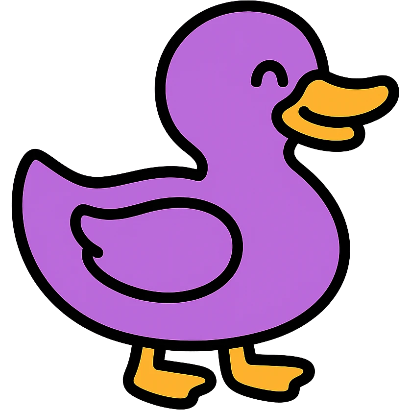 happy purple duck, simple 2D drawing, minimal detail, flat colors emoji