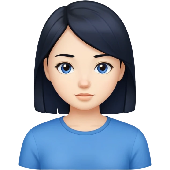 Chica,pelo liso y negro,top azul  emoji