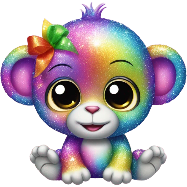 Lisa frank sparkly rainbow baby monkey with heart emoji