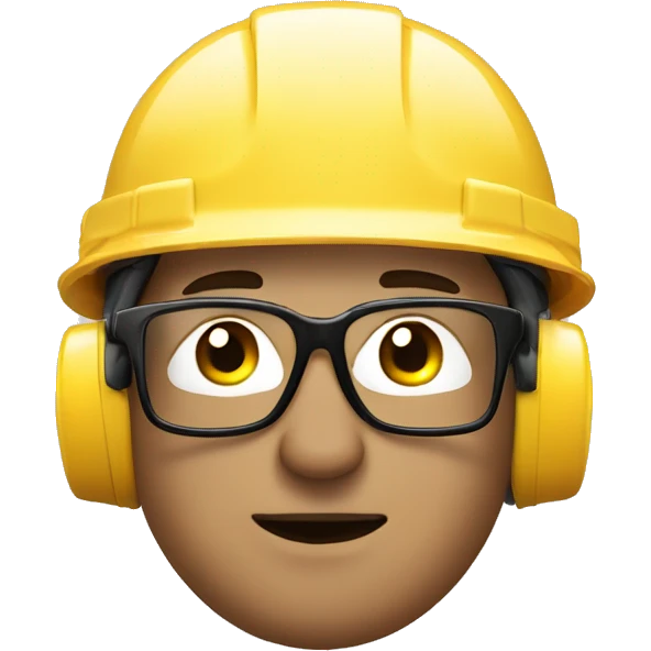 Caucasianman wearing safety helmet, glases and earplugs emoji