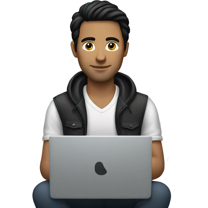 white man with black hair on his laptop emoji