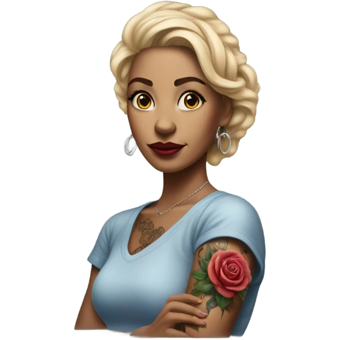 Hyper Realistic beautiful woman with a small rose tattoo emoji