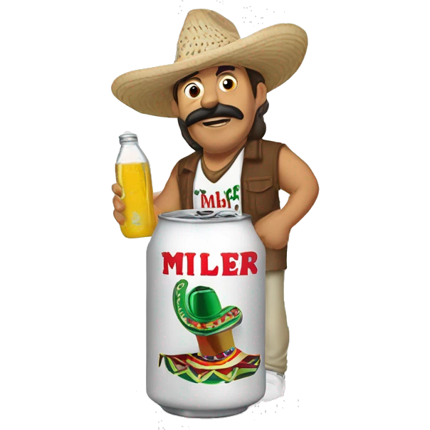 Mexican drinking from a white can that says miller on it  emoji