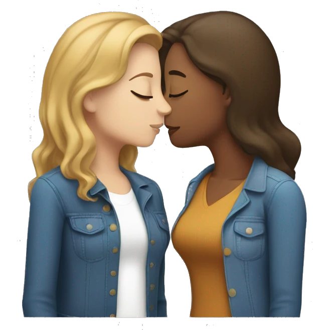 a white woman and a light brown woman kissing and a third white woman in the middle facing forward emoji