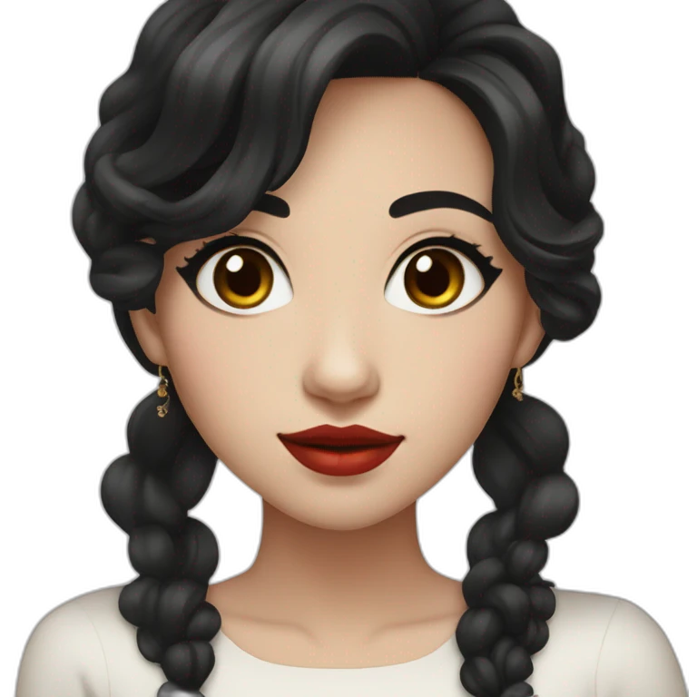 Beautiful woman,Black hair,wavy hair，long hair,White skin,oval face,big eyes,Blackeyes,Red lips,Chinese emoji