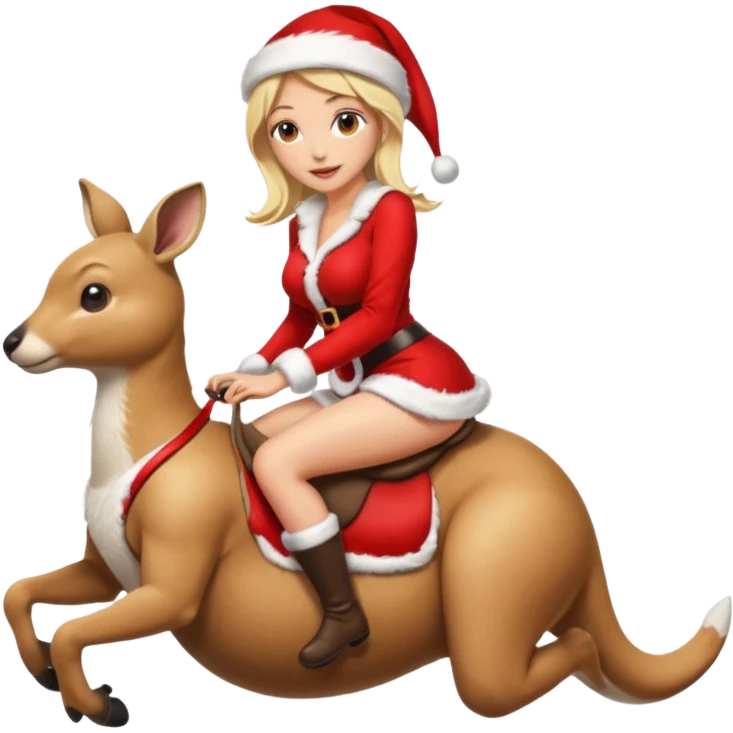 sexy female santa riding on a kangaroo moving right emoji