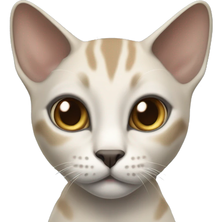 Thai breed realistic adult cat with a light cream -brown body, dark gray face, ears, and paws. Short fur, sharp ears, striking light blue eyes  emoji