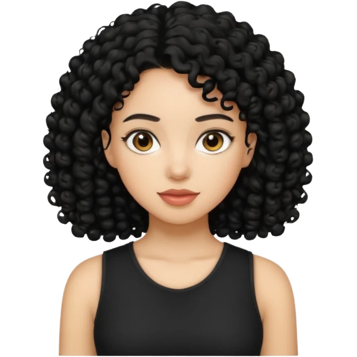 girl, black curly hair, black top emoji