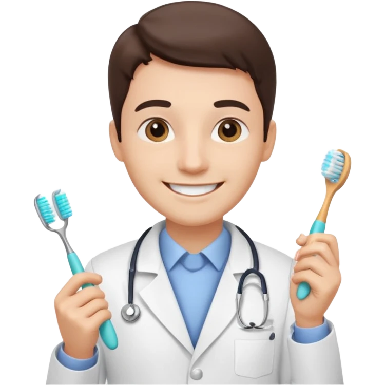dentist, smiling, holding toothbrush emoji