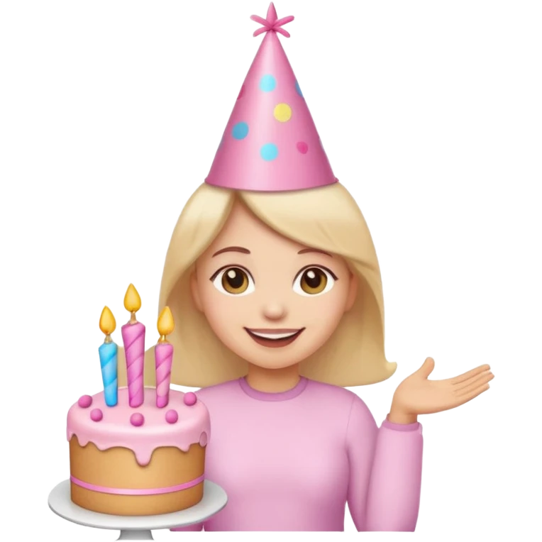 birthday girl emoji with cute baby pink font and a cake emoji