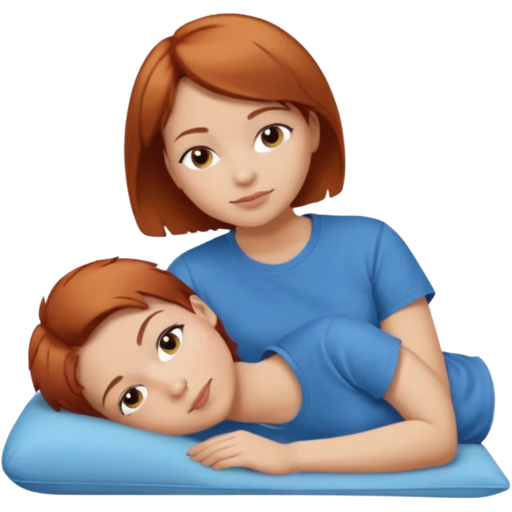 a woman, alone, short hair, light skin, auburn hair, laying on her side emoji