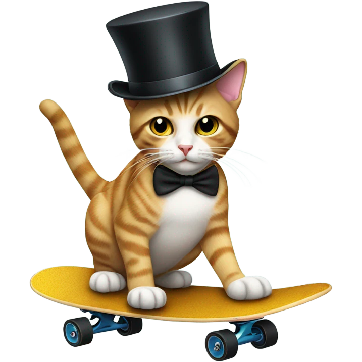 cat riding a skateboard with a top hat emoji