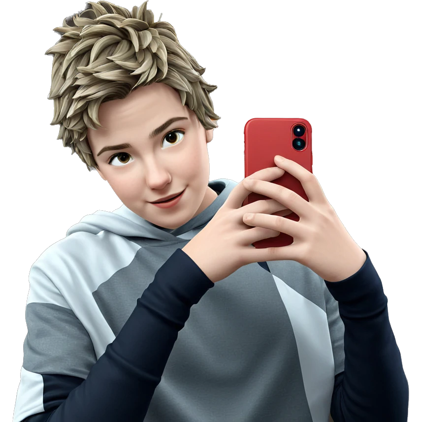 boy holding smartphone indoors emoji