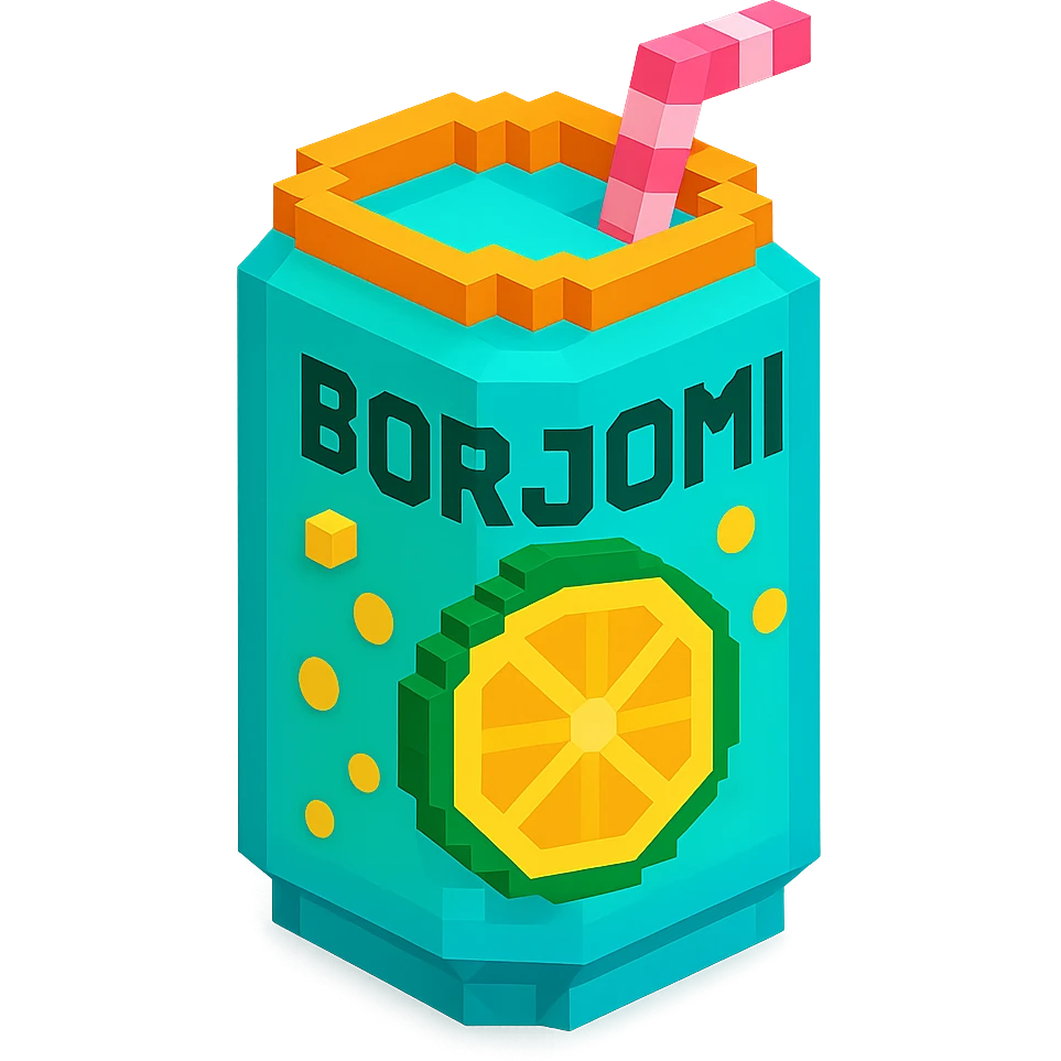Borjomi lemonade can with a playful design, including bubbles and a straw emoji