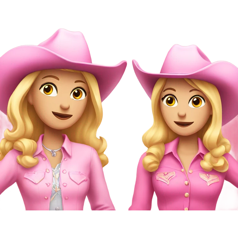 Two blonde cowgirls wearing pink emoji