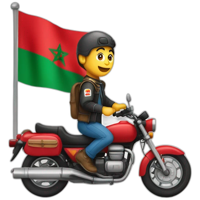 quelqu'un sur une moto avec le drapeau du Maroc derrière emoji