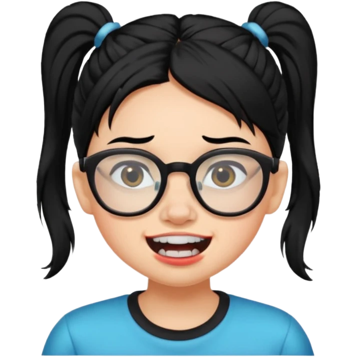 못생긴 여자 아이덧니도 있음 안경씀 검은색머리 비듬 포니테일 emoji