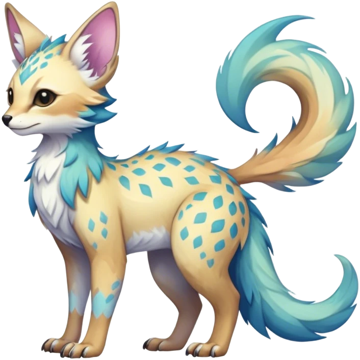 Epic Feral Rare Fantasy shiny colorful pastel Vernid-Trico-species by LiLaiRa, random markings, tufted tail, tufted ears, full body emoji