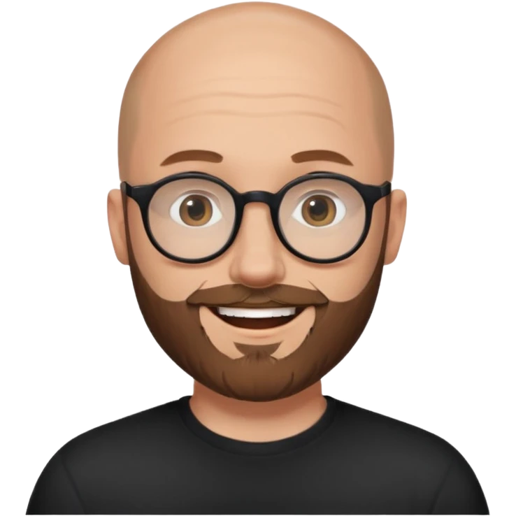emoji just face 32-year-old white man, bald with a brown beard, wearing round black glasses emoji