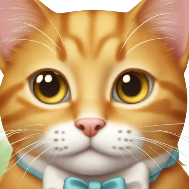 innocent eyed ginger tabby cat with a white bow  emoji