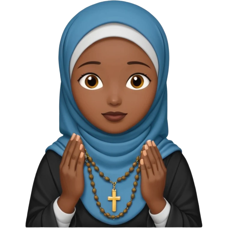 darkskin muslim black woman praying with hijab on and rosary emoji
