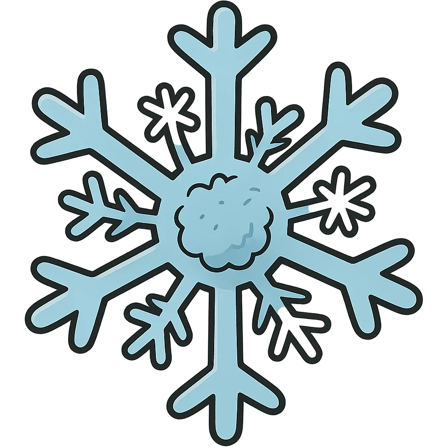 blue and white snowflake in flat toon style emoji