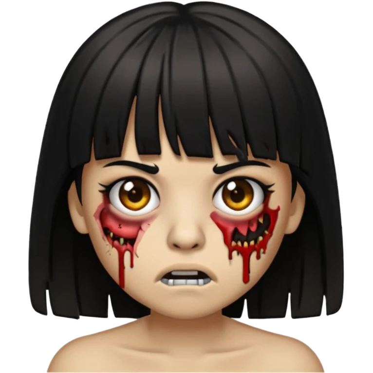 make a zoombie iphone emoji with medium black hair with bangs, piercing in both eyebrow and septum emoji