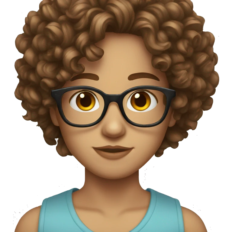 Blue eyes long curly brown hair glasses emoji